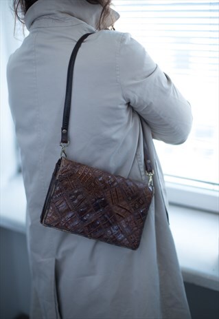 VINTAGE 70'S BROWN PATCHWORK SHOULDER BAG