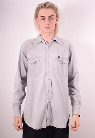 LEE MENS VINTAGE DENIM SHIRT LARGE GREY 90S