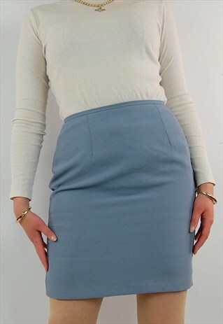 VINTAGE PALE BLUE HIGH WAISTED PENCIL SKIRT