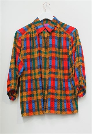 Vintage Bright Check Patterned Blouse 