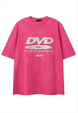 DVD print t-shirt Y2K tee retro DJ top in bleached pink