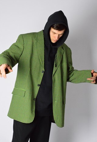 VINTAGE 90S LIME GREEN CHECK WOOL BLEND BLAZER