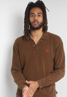 Vintage Timberland Long Sleeve Polo Shirt Brown