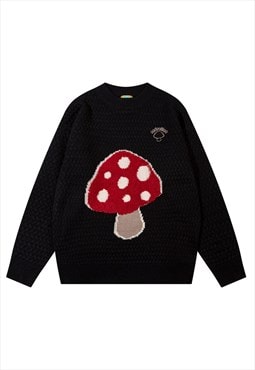Psychedelic sweater mushroom print knitwear jumper in black
