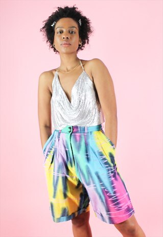 VINTAGE 90S Y2K TIE DYE FESTIVAL HIGH WAISTED RAINBOW SHORTS
