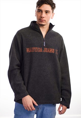 VINTAGE NAUTICA LOGO 1/4 ZIP SWEATSHIRT JUMPER 90S L 21.8