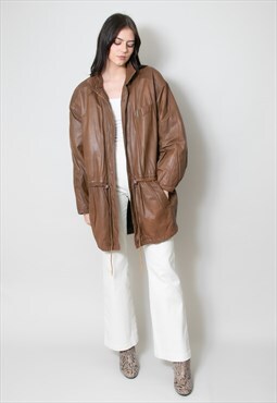 Casata 80's Vintage Parka Brown Soft Leather Coat Jacket