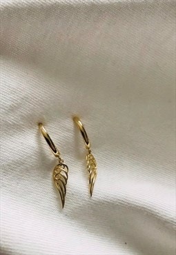 Solid 9ct Gold Angel Wings Hoop Single Earrings for men