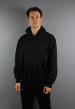VINTAGE DONNAY HOODIE IN BLACK WITH EMBROIDERED LOGO AND POU