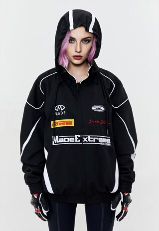HOODED RACING JACKET MOTORSPORT BOMBER MOTORCYCLE COAT