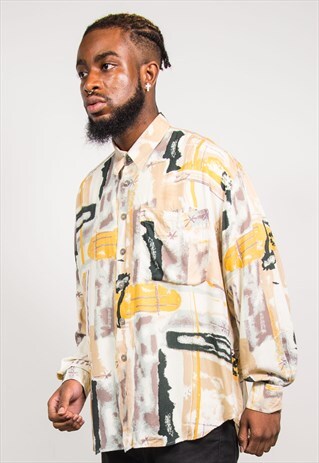 VINTAGE 90'S YELLOW CRAZY PATTERN LONG SLEEVE SHIRT