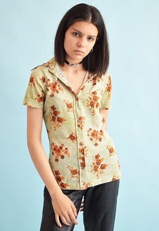 90'S RETRO MOD FLORAL PRINT STRETCH FESTIVAL TOP