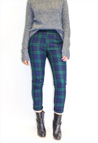VINTAGE GREEN TARTAN TAPERED TROUSERS