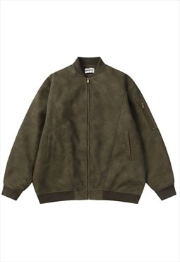 Faux leather varsity jacket velvet bomber utility coat green