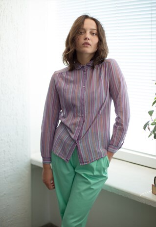 VINTAGE 70'S PURPLE STRIPED LONG SLEEVED SHIRT