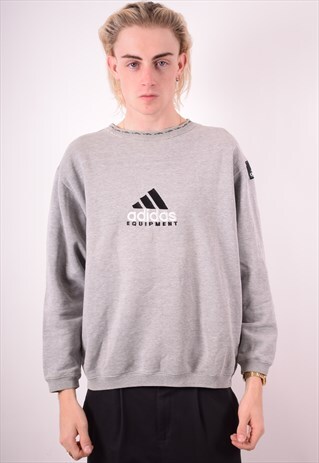 ADIDAS MENS VINTAGE SWEATSHIRT JUMPER LARGE GREY 90S