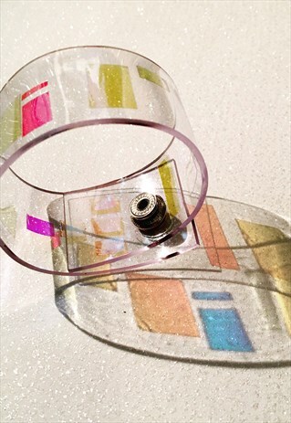 CLEAR PVC CUFF BRACELET WITH COLOURED SQUARES