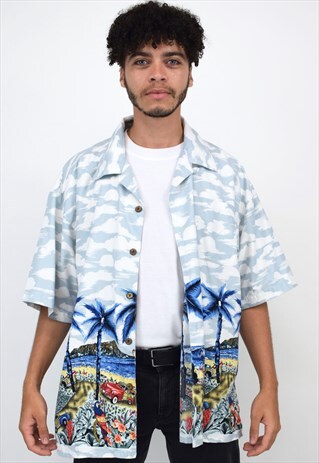 VINTAGE 90S BEACH PRINT HAWAIIAN SHIRT