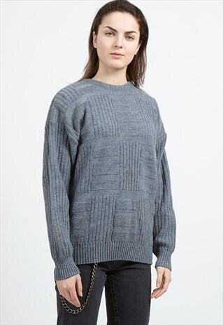 VINTAGE BLUE ROUND NECK KNIT JUMPER SWEATER