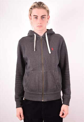 POLO RALPH LAUREN MENS VINTAGE HOODIE SWEATER SMALL GREY 90S