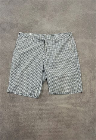 VINTAGE CHINO SHORTS CHECKED PATTERNED BLUE SHORTS