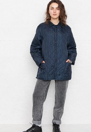 VINTAGE NAVY BARBOUR QUILTED JACKET COAT