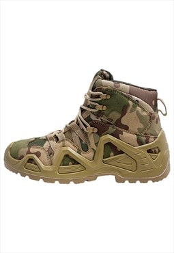 Hiking boots chunky sole camo sneakers military shoes green