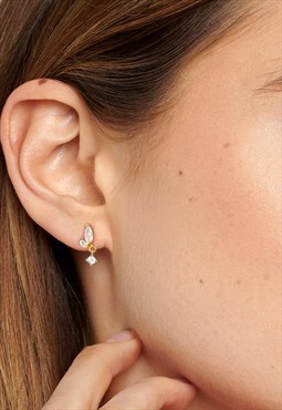 Charm Stud Earrings in Gold with Tiny Stones 