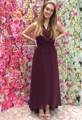 WRAP OVER PROM, EVENING OR BRIDESMAIDS CHIFFON DRESS