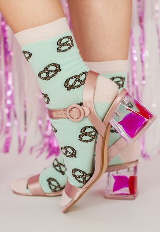 MINT COLOR PRETZEL ALL OVER COTTON SOCKS