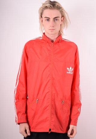 ADIDAS MENS VINTAGE RAIN JACKET LARGE RED 90S