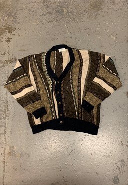 Vintage Abstract Knitted Cardigan Funky 3D Patterned Sweater