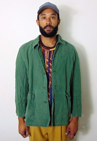 60S MINIMALST SWEDISH MILITARY GREEN WORK JACKET LARGE