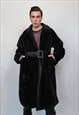 Gothic faux fur coat belted utility trench jacket in black