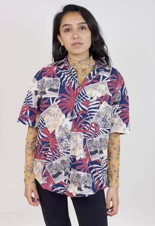 VINTAGE 90S PALM TREE PATTERNED SHORT SLEEVE SHIRT