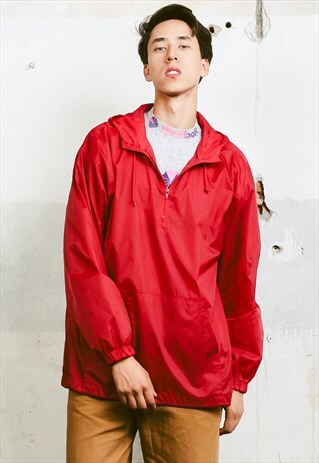 VINTAGE 80S RED HOODED RAIN JACKET