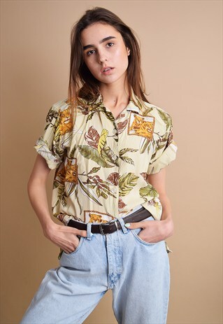 CUTE 90'S RETRO ABSTRACT PATTERN OVERSIZED BLOUSE SHIRT TOP