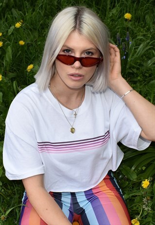 G&G UNISEX WHITE/PINK FADE CROPPED S/S TEE