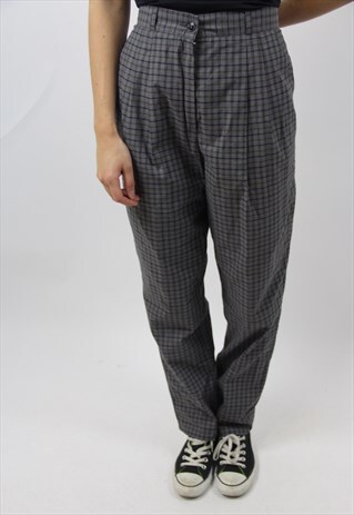 VINTAGE FUNKY CHECK HIGH WAIST GREY TROUSERS