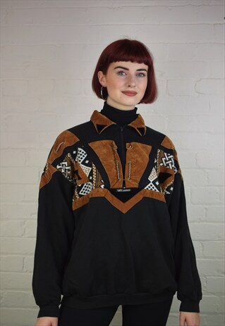 VINTAGE 90'S SUEDE DETAIL SWEATER