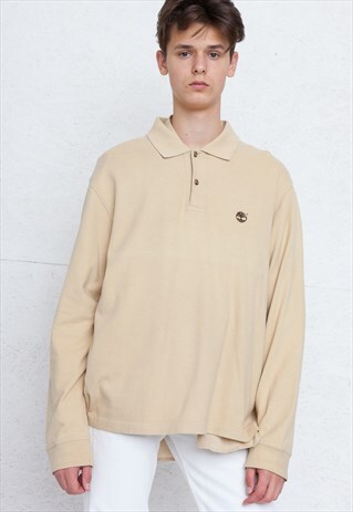 90S VINTAGE BEIGE TIMBERLAND LONG SLEEVE POLO SHIRT