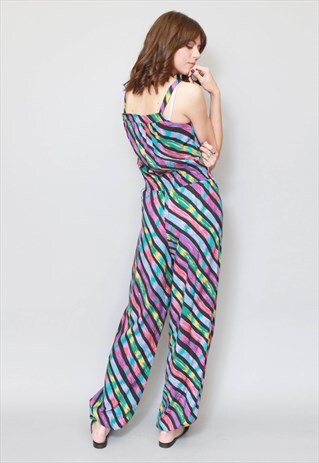 VINTAGE 1970'S COLOURFUL STRIPED JUMPSUIT