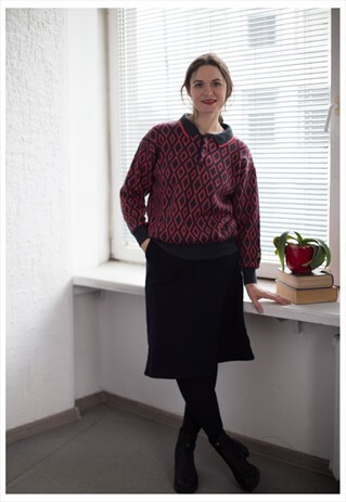 VINTAGE 80'S GREY/PINK PATTERNED JUMPER