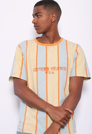 VINTAGE GUESS ASAP ROCKY SPELLOUT STRIPED T-SHIRT ORANGE