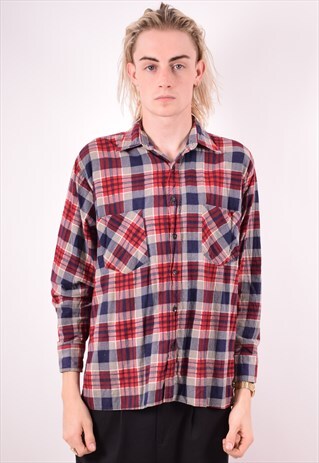 MENS VINTAGE SHIRT MEDIUM RED CHECK 90S
