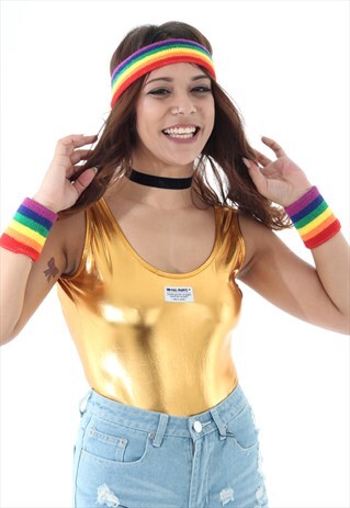RAINBOW FESTIVAL HEADBAND AND SWEATBANDS SET