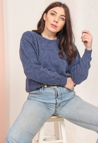VINTAGE 80S WOOL JUMPER IN BLUE