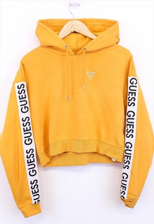 VINTAGE GUESS HOODIE YELLOW CROP WITH SLEEVE LOGO TAPING