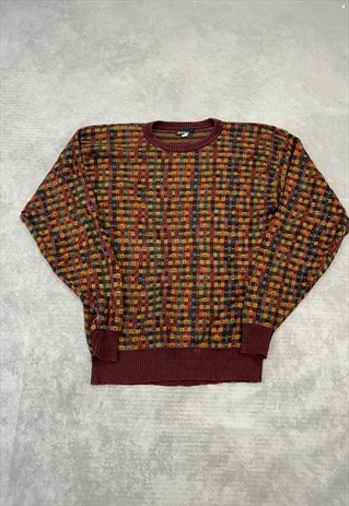 VINTAGE KNITTED JUMPER ABSTRACT PATTERNED KNIT SWEATER