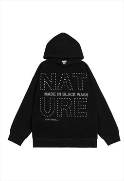 Embellished hoodie nature slogan pullover old wash punk top